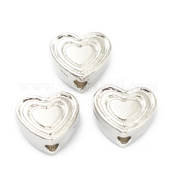 Perline in lega,  cadmio& piombo libero, cuore, Vero platino placcato, 7x8x4mm, Foro: 1.6 mm