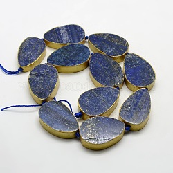 Flat Teardrop Natural Lapis Lazuli Beads Strands, Dyed, Dark Blue, 30x20x7mm, Hole: 1mm, about 11pcs/strand, 13.8 inch