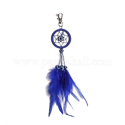 Tela/red tejida de hierro con adornos colgantes de plumas, con mal de ojo azul, para decoraciones del hogar, azul, 270x50mm