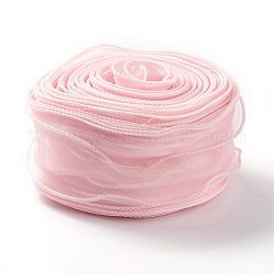 Organza Ribbon, Wired Sheer Chiffon Ribbon, for Package Wrapping, Hair Bow Clips Accessories Making, Pink, 2-1/8 inch(55mm), about 37.18~38.28 yards(34~35m)/bag