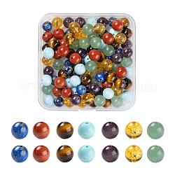 100 pièces de pierres de guérison chakra yoga 7 couleurs, améthyste naturelle & lapis-lazuli & turquoise & aventurine verte & oeil de tigre & citrine & perles de jaspe rouge, ronde, couleur mixte, 8mm, Trou: 1mm