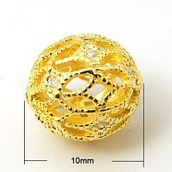 Латунные шарики циркония кубической, филигранный шар, филигрань, круглые, золотые, 10 мм, отверстие : 1 мм