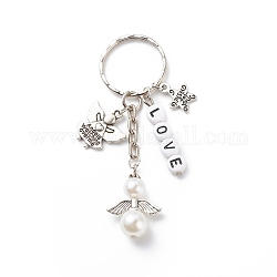 Valentinstag buchstabe perlen liebe und stern mit wort nur für sie schlüsselanhänger, wulstige Perle Engelsflügel Schlüsselanhänger, Antik Silber Farbe, 8.05 cm
