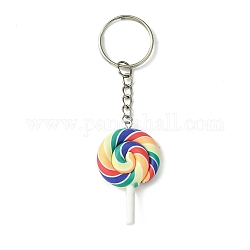 Porte-clé fait main en pâte polymère, avec des anneaux de fer, lollipop, colorées, 9.7 cm