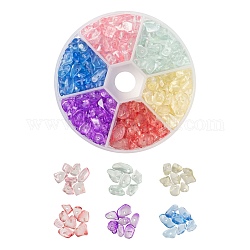 6 Farben Nachahmung Aquamarin Glasperlen & Backen bemalte Glasperlen, für Schmuck machen, Chip, Mischfarbe, 5~11x3~9x1~9 mm, Bohrung: 1 mm, 12.7 g / Farbe