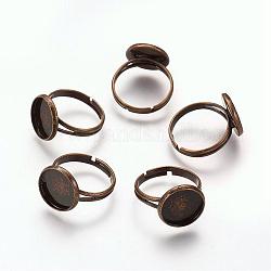 Composants d'anneau en laiton, accessoires de bague de pad, pour les anneaux antiques faisant, réglable, couleur de bronze antique, taille: anneau: environ 17 mm de diamètre intérieur, plateau: environ 14 mm de diamètre, 12 mm de diamètre intérieur 