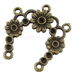 Alloy Cabochon Connector Settings, Cadmium Free & Nickel Free & Lead Free, Flower, Antique Bronze, 25x23x2mm, Hole: 2mm