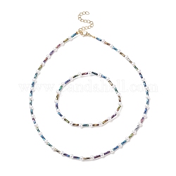 Perlenstretcharmbänder und Perlenkettensets für Damen, mit gedrehtem Signalhorn aus Glas und künstlichen Perlen aus ABS-Kunststoff, Farbig, Halskette: ca. 14.21 Zoll (36.1 cm), Armband: 2-1/8 Zoll (5.3 cm)
