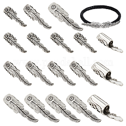 NBEADS 18 Pcs 3 Sizes Flower with Feather Cord End Caps, 1.4/1.3/1.16 Inch Antique Silver Alloy Cord Ends Metal Leather Ends Caps Barrel End Caps for DIY Bracelet Kumihimo Jewelry Making