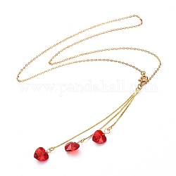 Pendant Necklaces, with Romantic Valentines Ideas Glass Charms, Copper Wire, Brass Cable Chain Necklace Marking and Cardano Chains Chandelier Components Links, with Cardboard Box, Red, 18.5 inch(47cm)