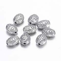 Tibetan Style Alloy Beads, Lead Free & Nickel Free & Cadmium Free, Oval, Antique Silver, about 6mm wide, 8mm long, 4.1mm thick, hole: 1mm