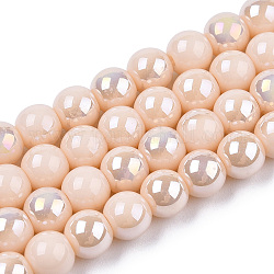 Chapelets de perles en verre opaque électrolytique, de couleur plaquée ab , ronde, peachpuff, 6~6.5mm, Trou: 1.4mm, Environ 67~70 pcs/chapelet, 14.76 pouce ~ 15.16 pouces (37.5~38.5 cm)