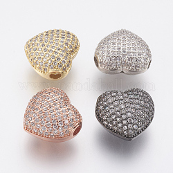 Perline zirconi micro pave  in ottone, piombo & cadimo libero, cuore, colore misto, 14x14.5x8.5mm, Foro: 2x2.5 mm