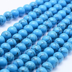 Синтетических нитей бирюзовые бусы, круглые, синие, 4 мм, отверстие : 1 мм, около 81~82 шт / нитка, 14.5 дюйм (37 см)