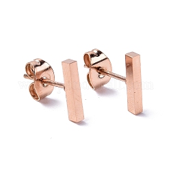 Ионное покрытие (ip) 304 прямоугольная серьга-гвоздик из нержавеющей стали для женщин, розовое золото , 9.8x1.6x1.8 мм, штифты : 0.8 мм