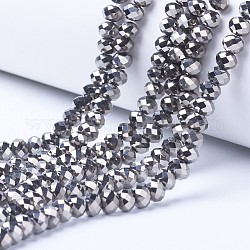 Chapelets de perles en verre transparent électrolytique, plein plaqué, facette, rondelle, Plaqué Argent, 4x3mm, Trou: 0.4mm, Environ 123~127 pcs/chapelet, 16.5~16.9 pouce (42~43 cm)