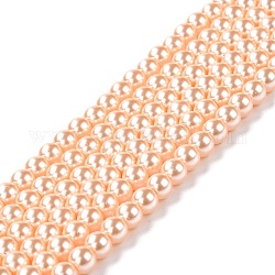 Perle di perle di vetro di grado ecologico, perlato, tondo, peachpuff, 6mm, Foro: 1.2~1.5 mm, circa 68pcs/filo, 16'' (40.64 cm)