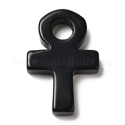 Natural Obsidian Pendants, Ankh Cross Charms, 29.5~30x20x5~5.5mm, Hole: 5mm