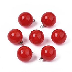 Colgantes de perlas de imitación de plástico abs, con fornituras de latón, Platino, redondo, marrón, 15.5x12mm, agujero: 1.5 mm