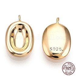 Encantos de plata 925 esterlina, charms ovales, sin níquel, con sello s925, real 18k chapado en oro, 14x9x2.5mm, agujero: 1 mm