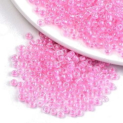 6/0 perles de rocaille en verre, intérieur couleurs, trou rond, ronde, couleurs transparentes arc, perle rose, 6/0, 4~5x2.5~4.5mm, Trou: 1.2mm, environ 500 pcs/50 g