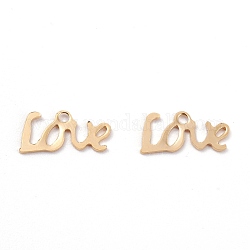 201 Stainless Steel Charms, Laser Cut, Word Love, Real 18k Gold Plated, 6x12x0.5mm, Hole: 1.2mm