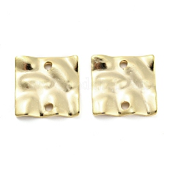 Dijes de conector de latón, sin plomo y cadmio, enlaces cuadrados texturizados, real 24k chapado en oro, 13.5x13.5x1.7mm, agujero: 1.3 mm