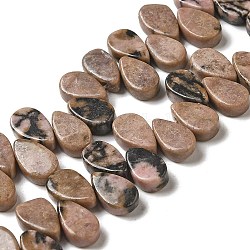 Natur Rhodonit Perlen Stränge, Träne, oben gebohrt, 9~10x5~5.5x3.5~4 mm, Bohrung: 0.7 mm, ca. 40~48 Stk. / Strang, 7.09~7.28'' (18~18.5 cm).