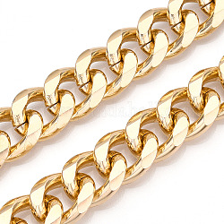 Cadenas de bordillo facetadas de aluminio, cadenas de eslabones cubanos con corte de diamante, sin soldar, la luz de oro, 20.5x17x4.5mm