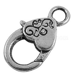 Alloy Lobster Claw Clasps, Lead Free, Cadmium Free and Nickel Free,  Antique Silver Color, Size: about 26mm long, 13mm wide, 5mm thick, hole: 3mm