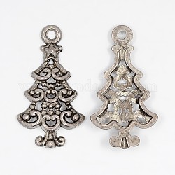 Tibetan Style Alloy Pendants, Cadmium Free & Lead Free, Christmas Tree, Antique Silver, 24x13.5x2mm, Hole: 2mm