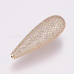 Brass Micro Pave Cubic Zirconia Beads, teardrop, Golden, 37x12mm, Hole: 0.5mm