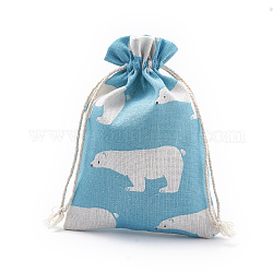Bolsas de embalaje de poliéster (algodón poliéster) Bolsas con cordón, con oso blanco estampado, luz azul cielo, 18x13 cm