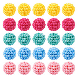 50 perline acriliche in stile gommato in 5 colori, perline bacca, perline combinati, tondo, colore misto, 12x11.5mm, Foro: 1.6 mm, 10 pz / colore