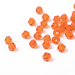 Nachahmung 5301 Doppelkegel Perlen, transparente facettierte Glasperlen, orange rot, 6x5 mm, Loch: 1.3 mm, ca. 288 Stk. / Beutel