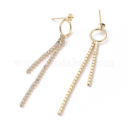 Accessoires de puces d'oreilles en laiton avec glands et zircone cubique, pour la moitié de perles percées, clair, véritable 18k plaqué or, 63.5x9mm, pin: 0.7 mm