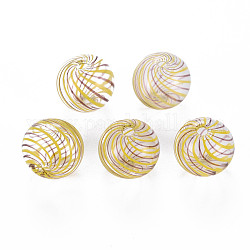 Transparent Handmade Blown Glass Globe Beads, Stripe Pattern, Round, Dark Violet, 12.5~13.5mm, Hole: 1.2~2mm