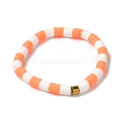 Bracciale elasticizzato surfista heishi in argilla polimerica con 304 perlina in acciaio inossidabile, braccialetto preppy, arancio rosso, diametro interno: 2 pollice (5.2 cm)