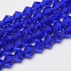 Imitare austriaco di cristallo di vetro bicone fili di perline, grado aa, sfaccettato, blu medio, 4x4mm, Foro: 1 mm, circa 93~95pcs/filo, 14 pollice
