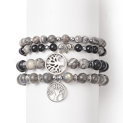 Ensembles de bracelets extensibles en pierres précieuses, alliage arbre de vie bracelets à breloques pour femmes, diamètre intérieur: 2-1/8 pouce (5.5 cm), 4 pièces / kit