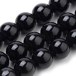 Brins de perles d'onyx noir naturel, teinte, ronde, 10mm, Trou: 1mm, Environ 38 pcs/chapelet, 15.7 pouce