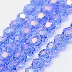 Chapelets de perles en verre électroplaqué, couleur ab , facetté (32 facettes), ronde, bleuet, 4mm, Trou: 1mm, Environ 88~90 pcs/chapelet, 28~30 cm