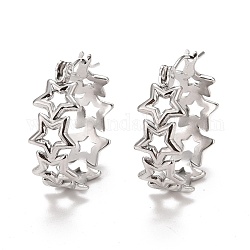 Hollow Star 304 Stainless Steel Hoop Earrings for Women, Stainless Steel Color, 22x20x8mm, Pin: 0.6mm