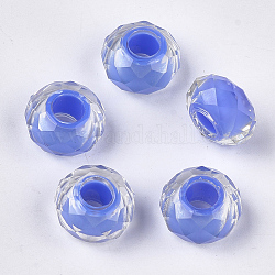 Resin Beads, Large Hole Beads, Faceted, Rondelle, Royal Blue, 13~13.5x7.5~8mm, Hole: 5.5mm