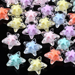 Transparent Acrylic Beads, Bead in Bead, Star, Mixed Color, 16x16.5x9.5mm, Hole: 2.5mm, about 550pcs/500g