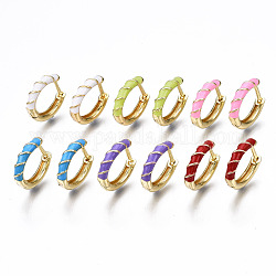 Серьги-кольца Huggie из латуни с эмалью, без никеля , текстурированное кольцо, реальный 16k позолоченный, разноцветные, 14.5x15.5x3 мм, штифты : 1.2 мм