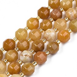 Chapelets de perles en jade topaze naturelle, avec des perles de rocaille, tambour à barillet bicône à facettes, 7~8x7~8mm, Trou: 1mm, Environ 35~38 pcs/chapelet, 13.82 pouce ~ 14.84 pouces (35.1~37.7 cm)
