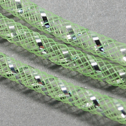 Tubos de malla, Cable de hilo de plástico neto, con veta de plata, verde claro, 10mm, 30 yardas / paquete