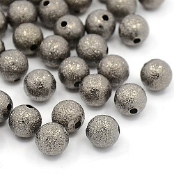 Messing strukturierte Perlen, Runde, Nickelfrei, Metallgrau, 8 mm, Bohrung: 1.5~2 mm