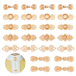 AHADERMAKER 24Pcs 6 Styles Chinese Style Flower Alloy Snap Lock Clasps, Cheongsam Clasps Findings, Golden, 12~17x31~41.5x3~4.5mm, Hole: 1~5x1~3mm, 4pcs/style